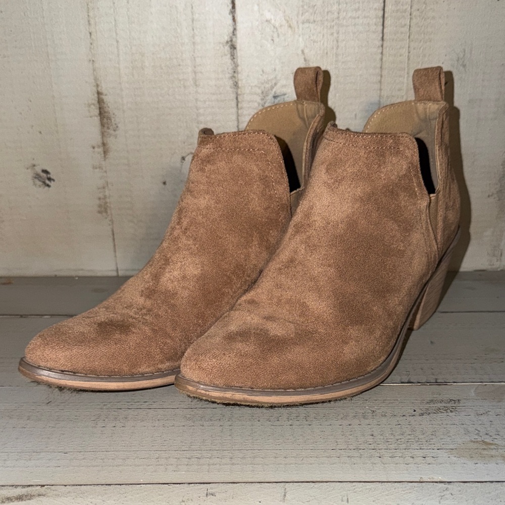 Pierre Dumas Suede Ankle Booties in Cognac Brown